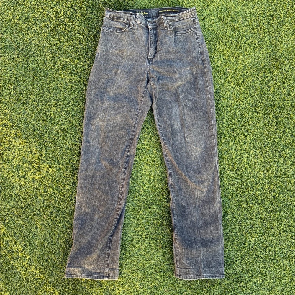 Vintage NYDJ Size 8 28x29 Tummy Tuck Straight Leg Jeans Grey Acid Wash Denim Y2K